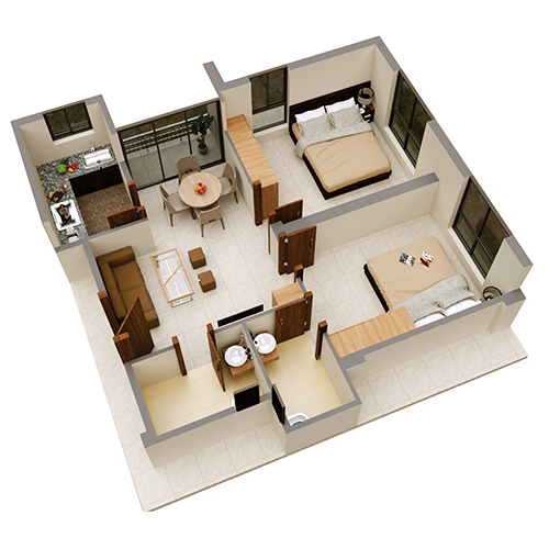 3D Plan 2BHK